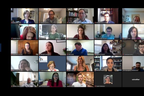 Participants in LEO's Texas Cohort gather via Zoom for research design training.