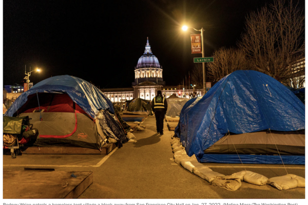 Photo from the Washington Post of a homelessness encampment.